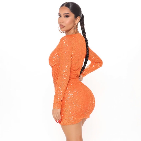 Fashion Nova Glittering Sequin Orange Mini Dress - Picture 2 of 4